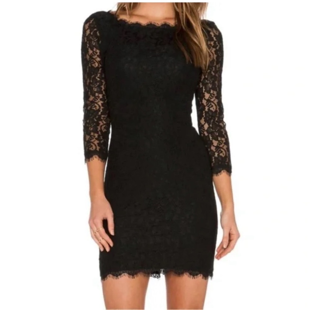 EUC Diane von Furstenburg Black Lace Zarita Sheath Dress Full Zip Back